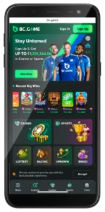 BC.GAME mobile app main page