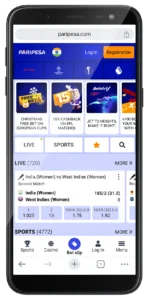 Paripesa mobile app main page