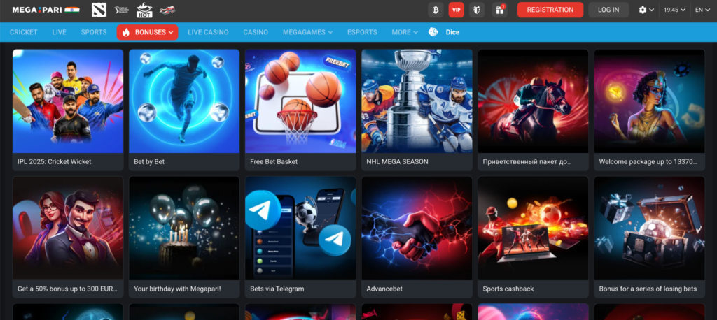 Screen Megapari Bonuses