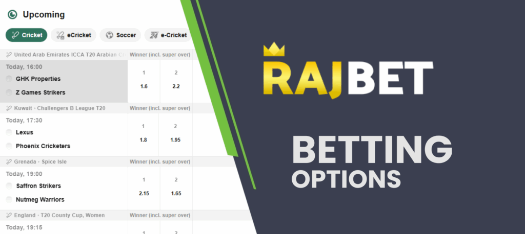 Sports betting options on the Rajbet website in India