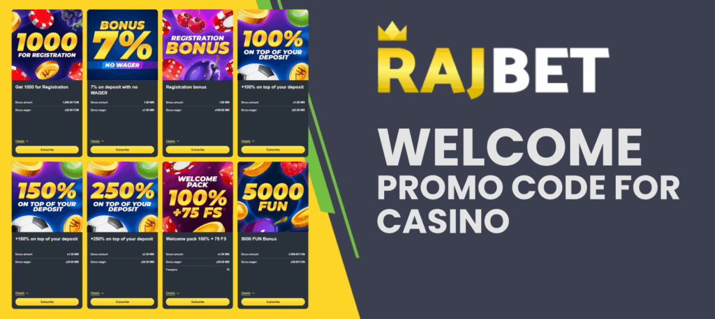Rajbet casino welcome bonus info