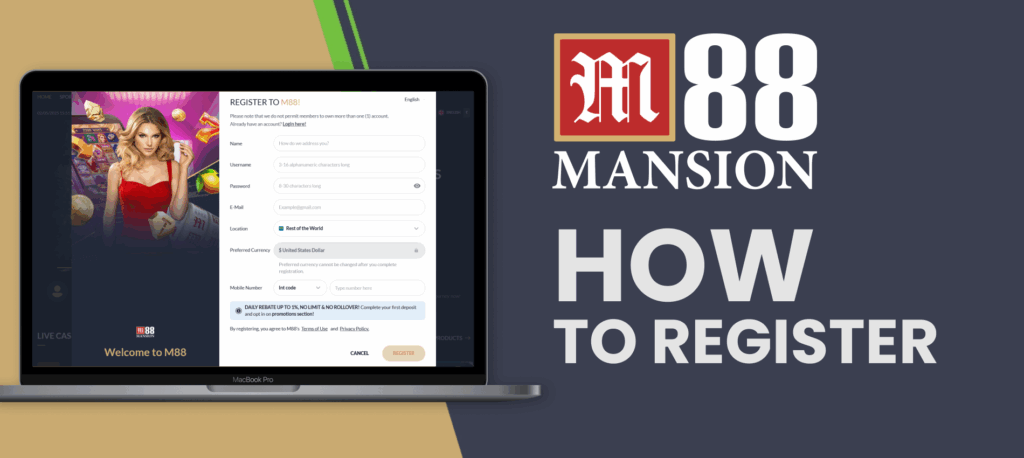 Registration process on the M88 website
